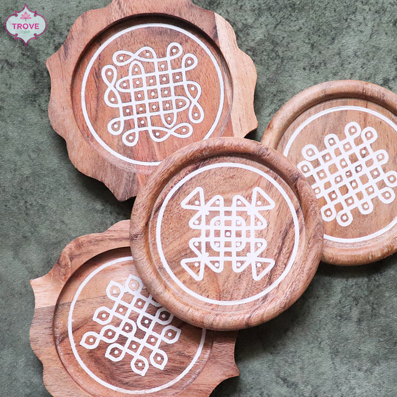 Set of 4 Wooden Kolam coasters