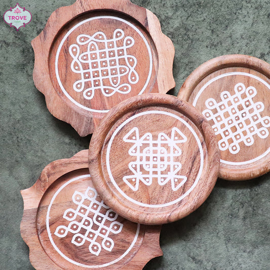 Set of 4 Wooden Kolam coasters