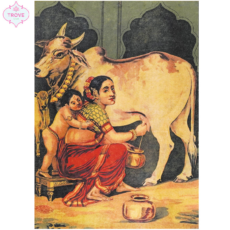 Raja Ravi Varma Krishna begging for milk with yashoda