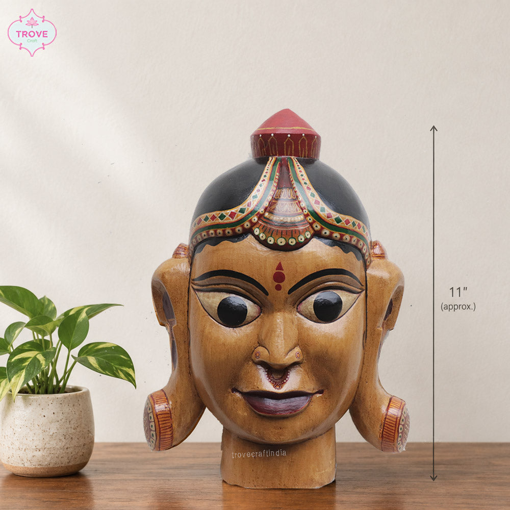 Hand Carved - Tribal Lady Face Bust - Antique finish