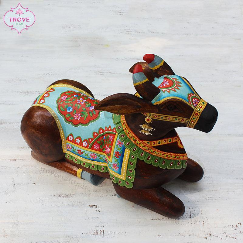 12" Rajasthani Floral Wooden Nandi Statue – Trove Craft India