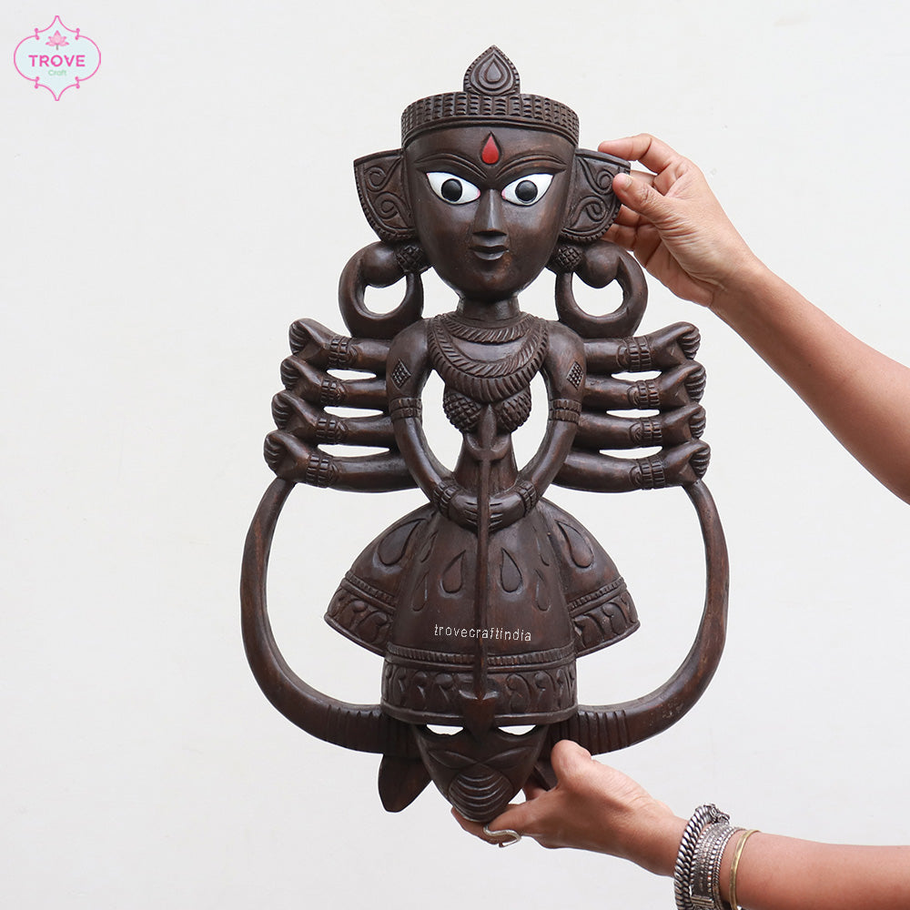 Contemporary Hand-Carved Ma Durga Idol - for your wall