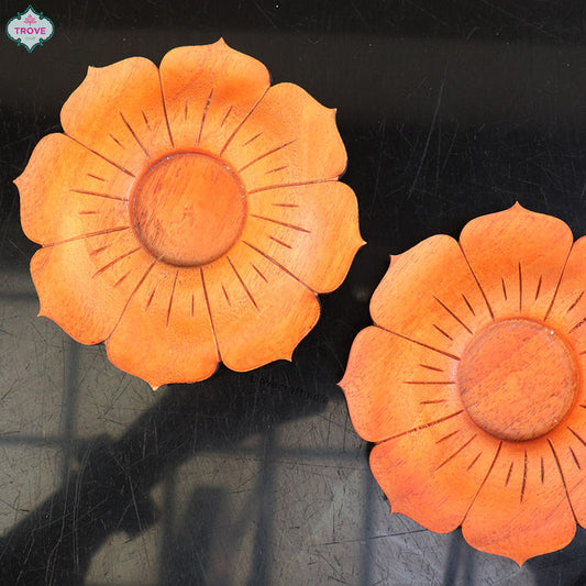 Carved Lotus Tea-Light Holder Set