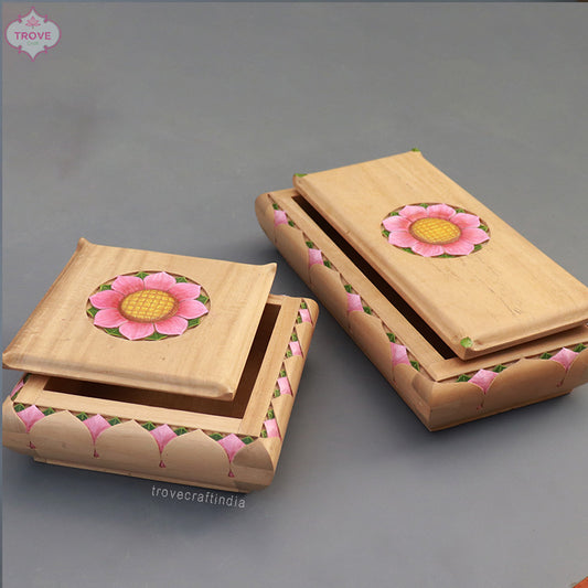 Ornately Hand-Carved Lotus Keep Sake Boxes