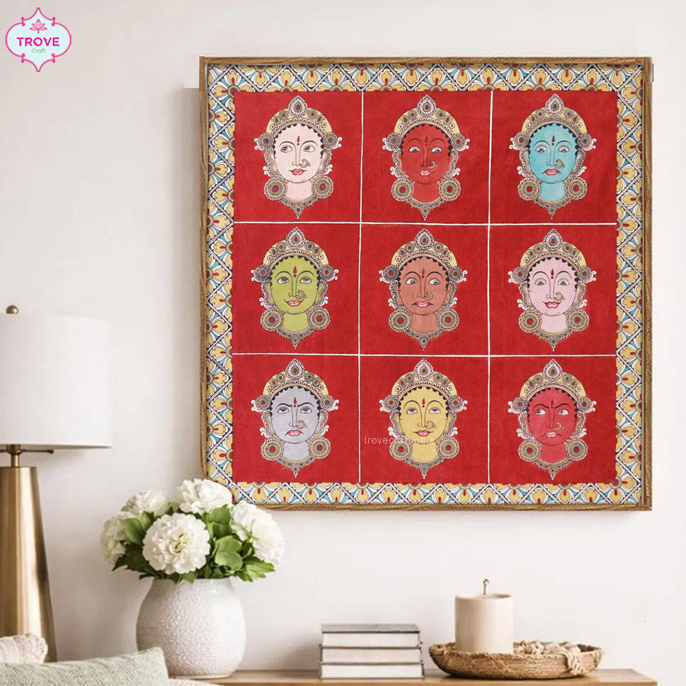 The Navarasa - Kalamkari Natural Dye Painting - 2 x 2 feet - Unframed