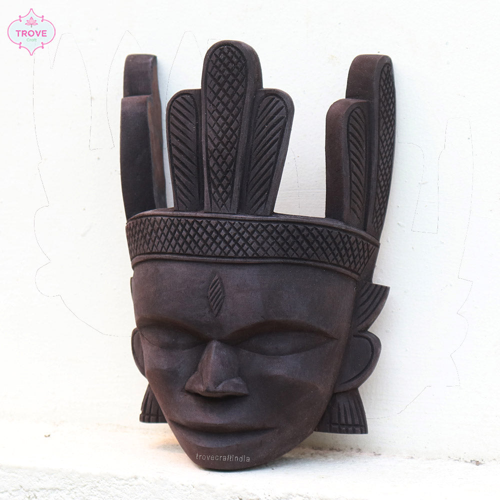 8" Set of 2 -  Hand Carved Wooden - Tribal Wall Decor Masks