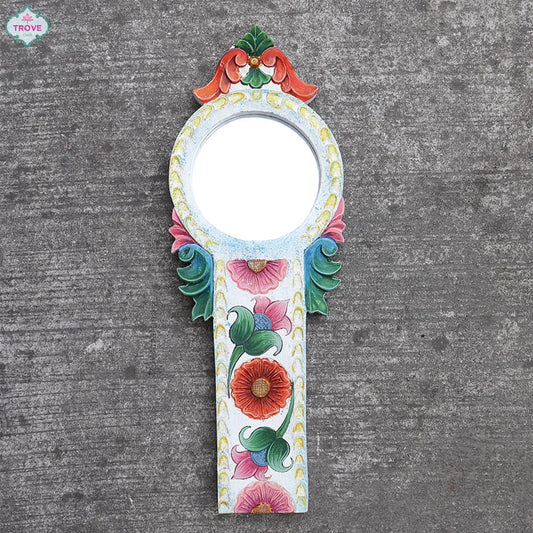 17" Handpainted & Carved Coconut Grater-Style Wooden Mirror Frame