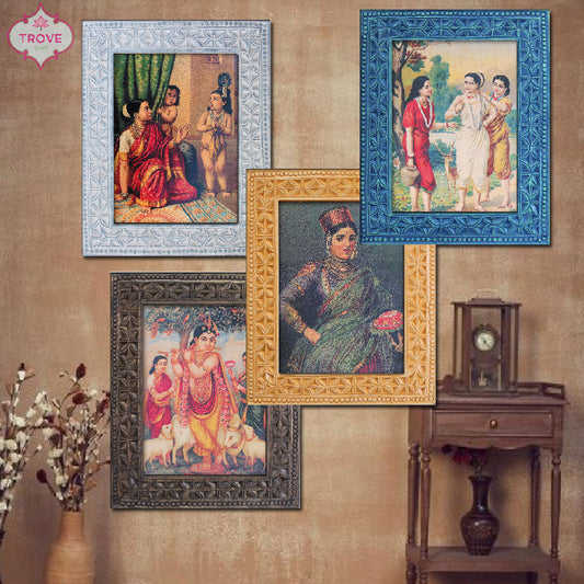 Mix and Match Hand-carved Wooden Frames & Raja Ravi Varma Prints