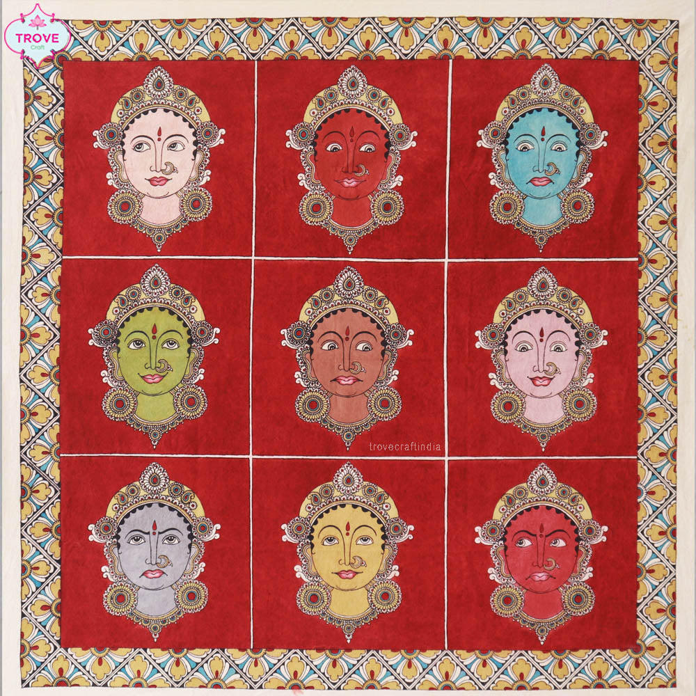 The Navarasa - Kalamkari Natural Dye Painting - 2 x 2 feet - Unframed