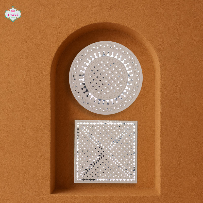White Lippan Mirror Art