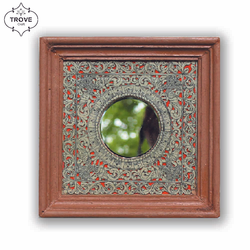 7 Inch Hand-Etched Palm Leaf Mirror Wall Decor Frames - Talapattachitra