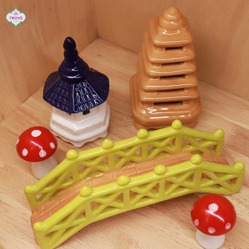 Set of 5 - Ceramic Miniature - Japanese Garden
