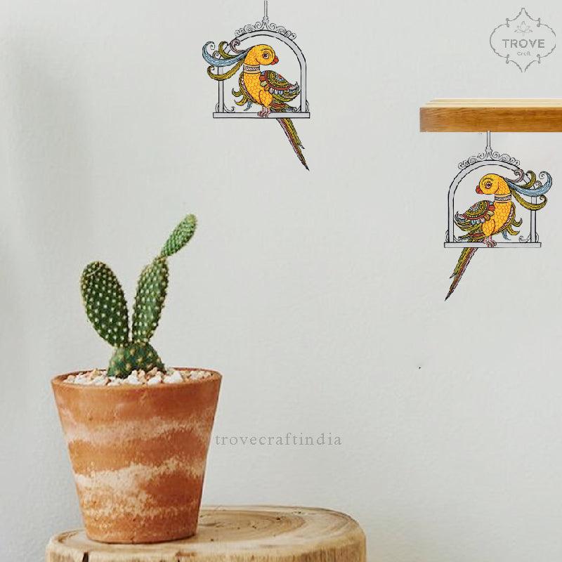 Patpran Sticker Set of 2 Pattachitra themed Parrots - Wall Decorative Stickers / Decal ...
