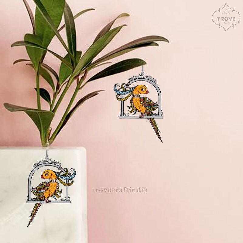 Patpran Sticker Set of 2 Pattachitra themed Parrots - Wall Decorative Stickers / Decal ...