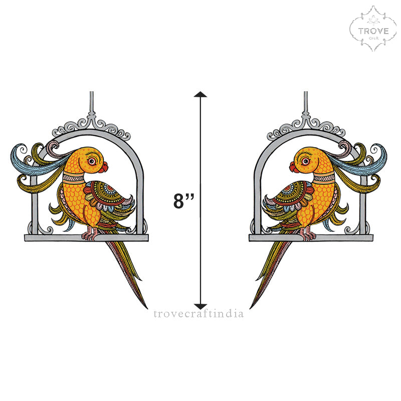 Set of 2 Pattachitra themed Parrots - Wall Decorative Stickers / Decal