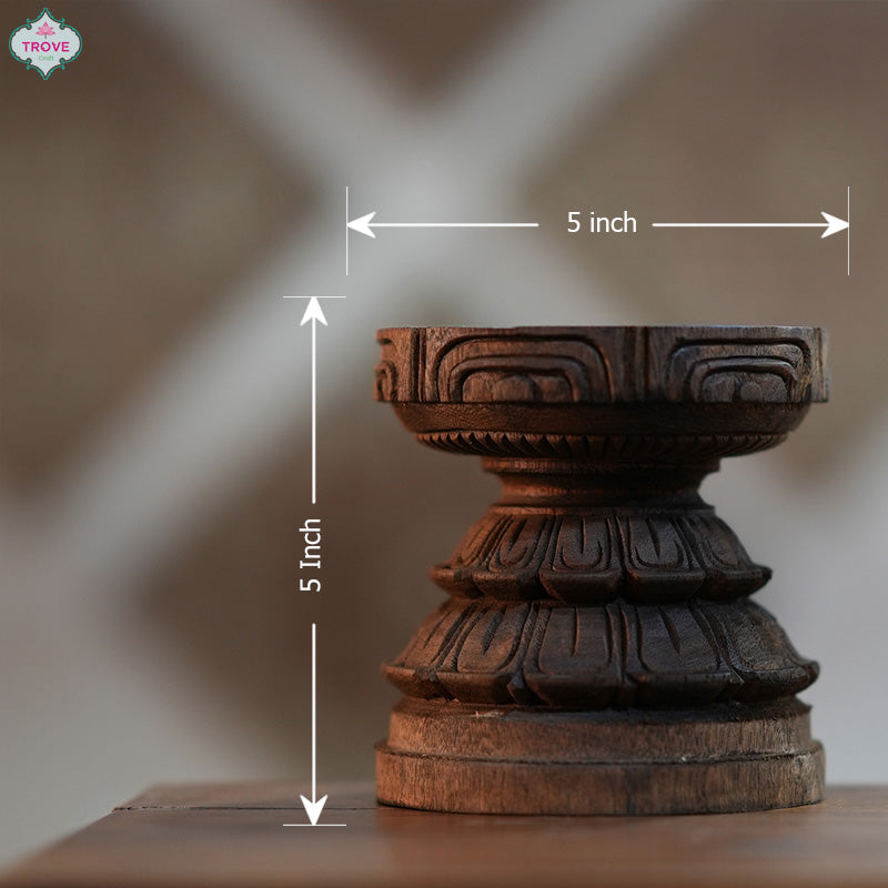 5" Wooden hand-carved style carved Padma Pitha - Pedestal / Candle Holder