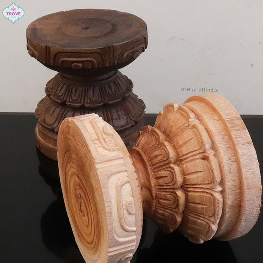 5" Wooden hand-carved style carved Padma Pitha - Pedestal / Candle Holder