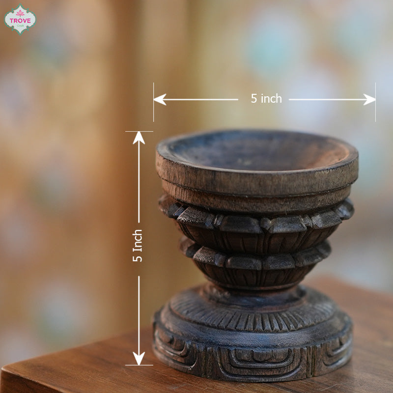 5" Wooden hand-carved style carved Padma Pitha - Pedestal / Candle Holder