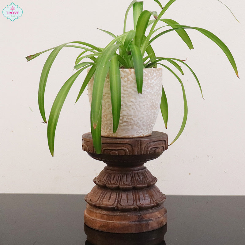 5" Wooden hand-carved style carved Padma Pitha - Pedestal / Candle Holder