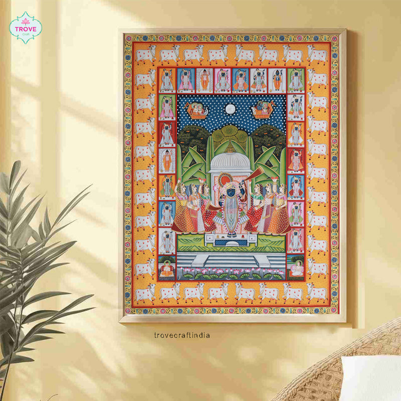 Sharath Poornima with Yellow Pichwai Cow Border 36" x 48"