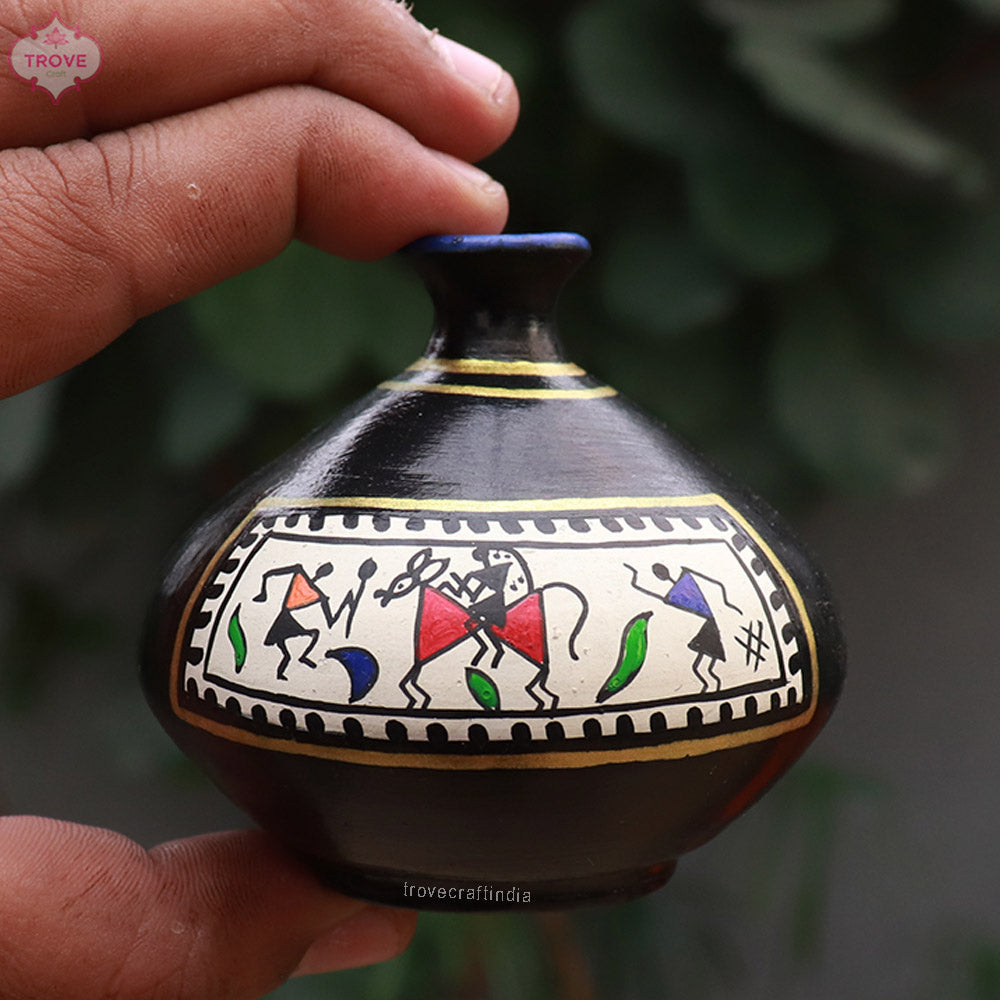 Set of 3 - Miniature Terracotta Pots Warli Style