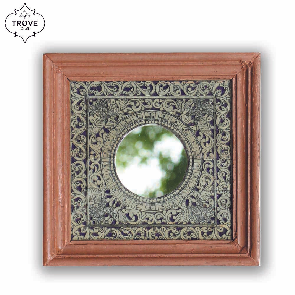 7 Inch Hand-Etched Palm Leaf Mirror Wall Decor Frames - Talapattachitra