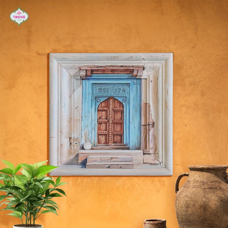 12x12" Infinity Frame Contemporary Painting - Doors of Rajasthan