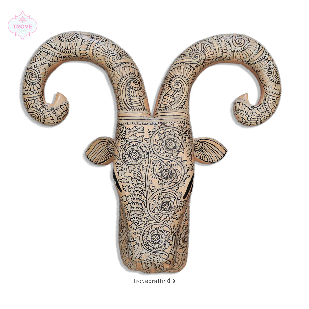 11.5" Hand Painted Distressed Wooden Ram Head