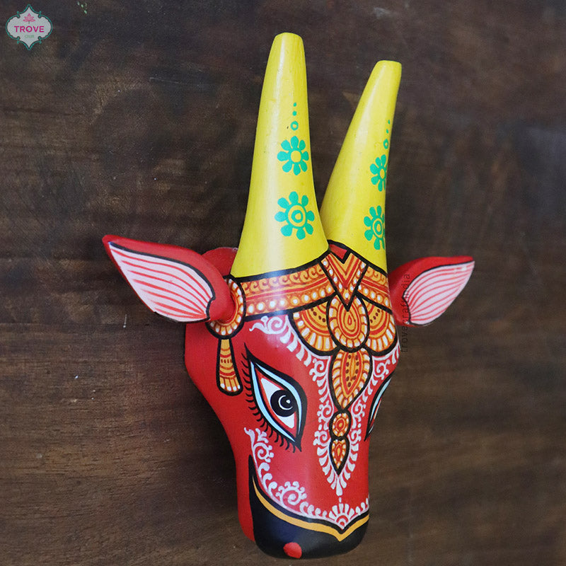 5 & 6 Inch - Mini Hand Painted Pattachitra Wooden Cow Head