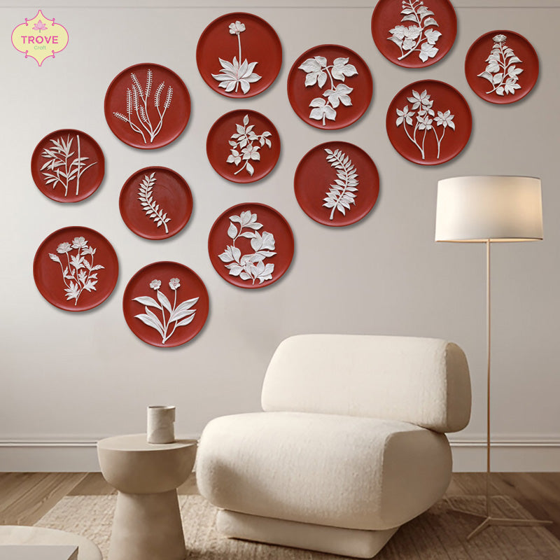 Hand-painted Botanical Relief Styled Decor Plates