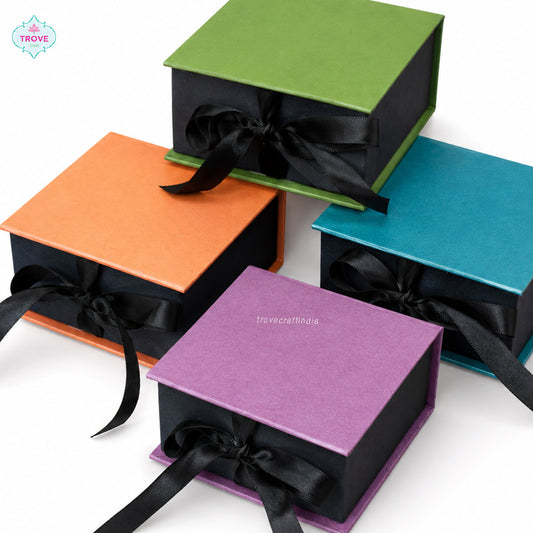 Set of 4 - Hand-made Paper Gift Box -  4" x 4" x 2.2" Inch
