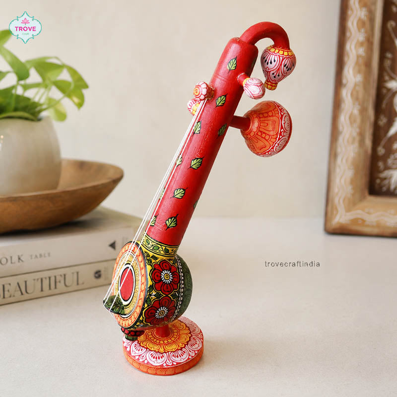 A hand-painted traditional Indian wooden musical instrument veena 