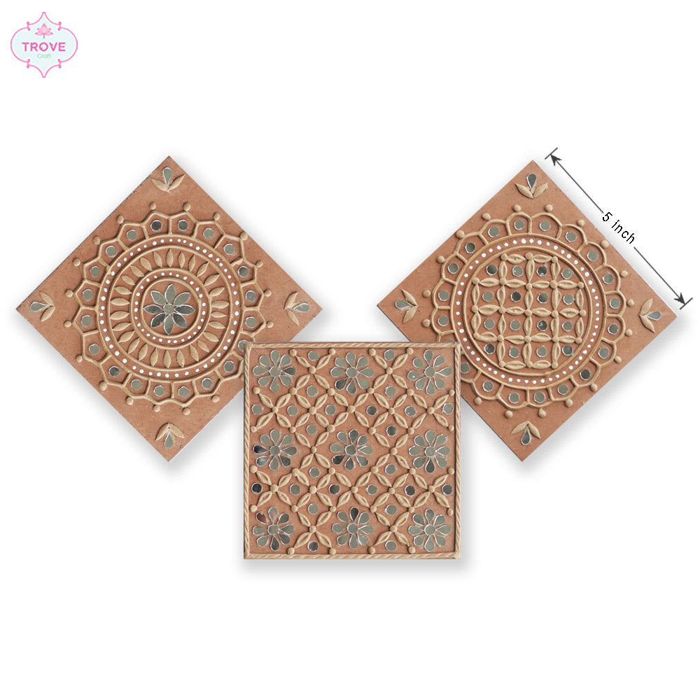 5" Square Mirrorwork Lippan Wall Art Panel Tiles