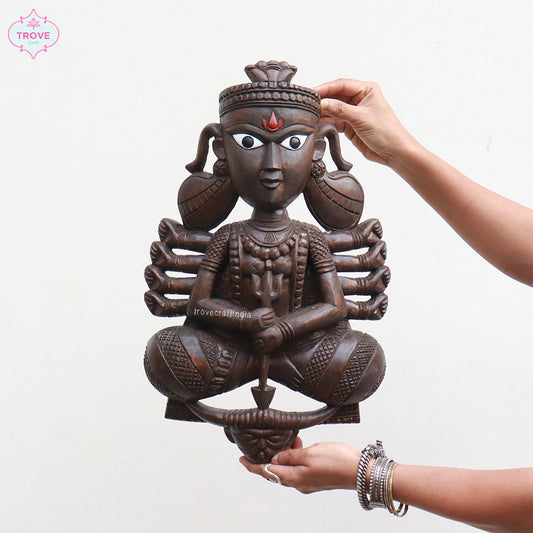 Contemporary Hand-Carved Ma Durga Idol - for your wall