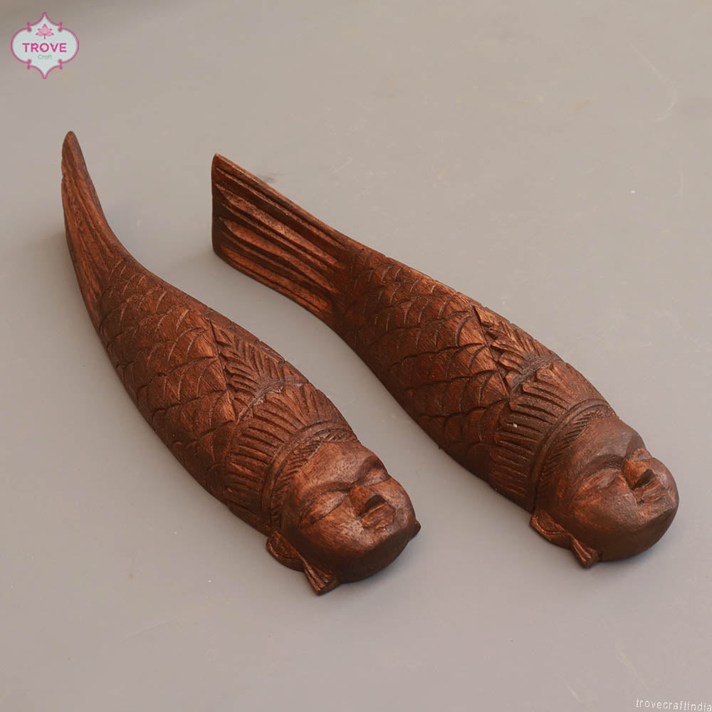 Hand Carved Wooden - Tribal Wall Fish Matsya  Decor Masks
