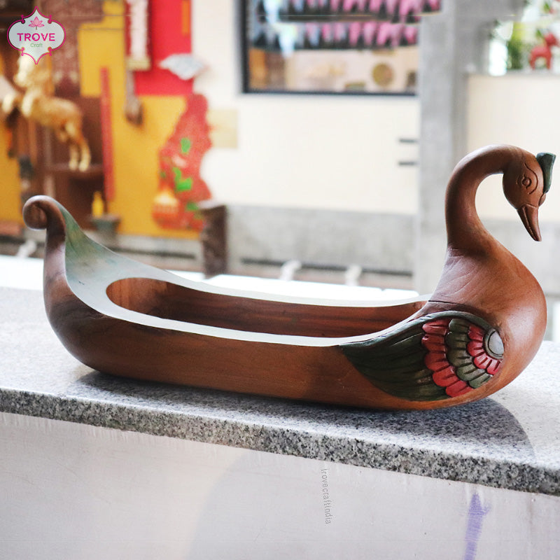 18" Decor Swan boat handcarved in teak wood