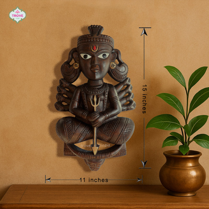 Contemporary Hand-Carved Ma Durga Idol - for your wall