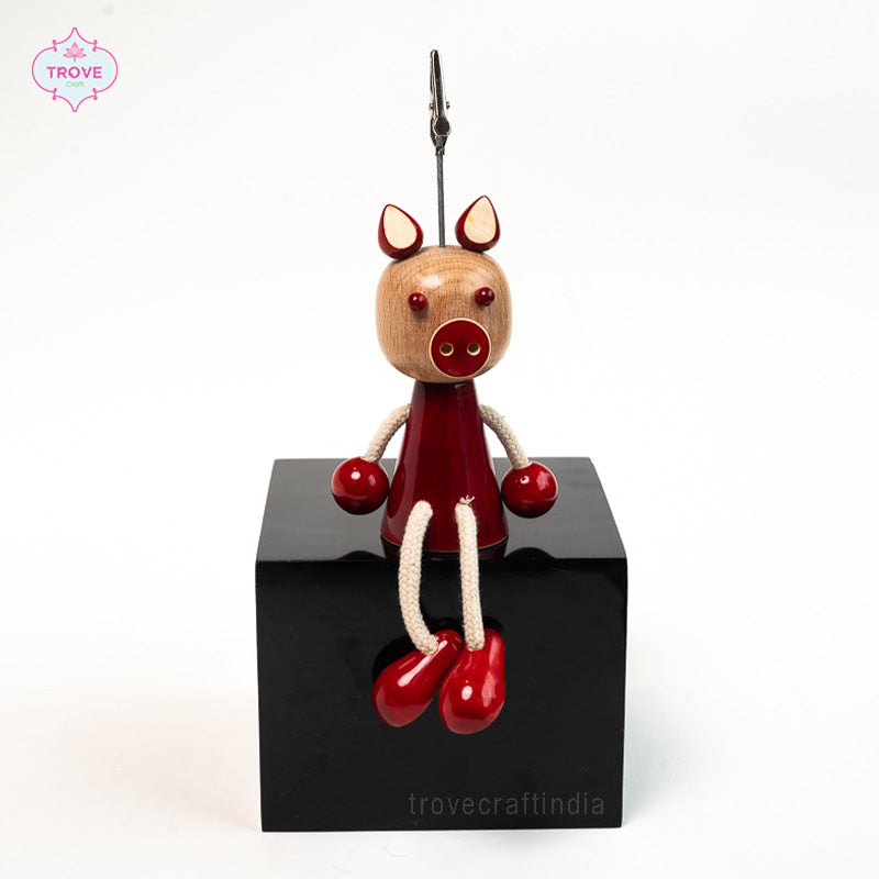 cute wooden pig tabletop note holder