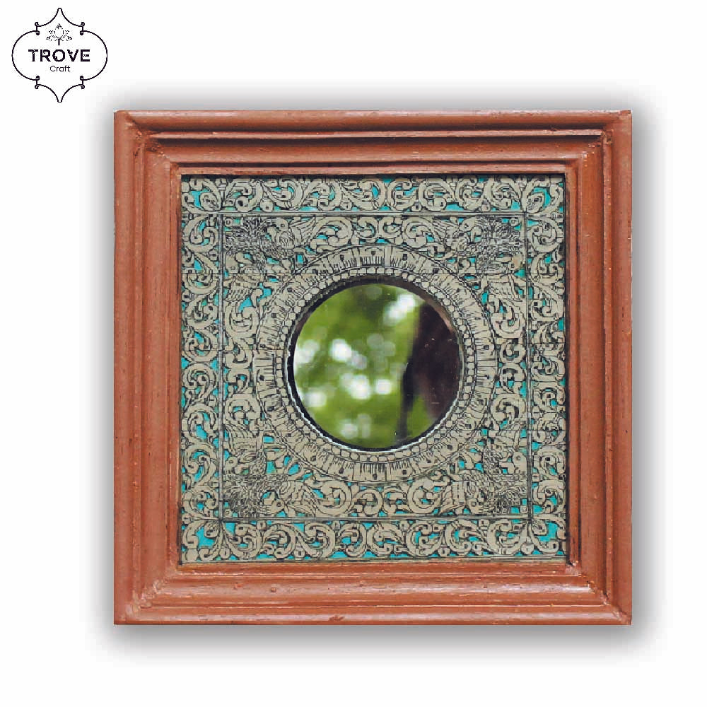 7 Inch Hand-Etched Palm Leaf Mirror Wall Decor Frames - Talapattachitra