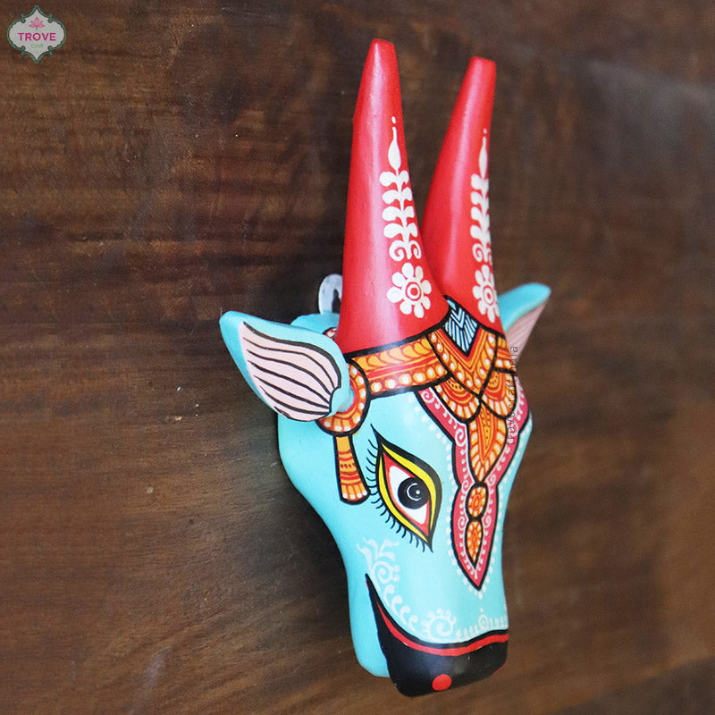 5 & 6 Inch - Mini Hand Painted Pattachitra Wooden Cow Head