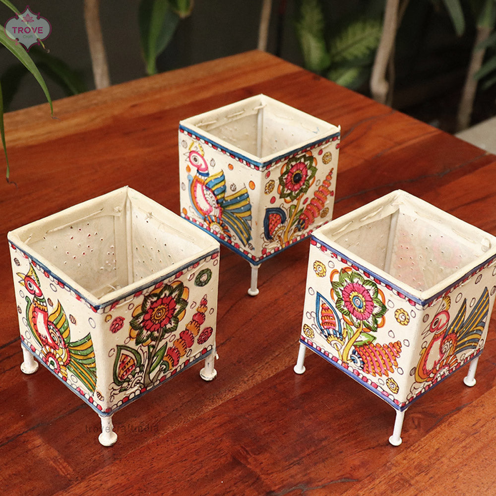 Set of 2 - Mini Hand-painted Tholu Bommalata-style Tea Light Holders