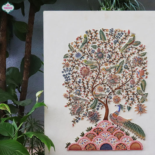 27.5" x 22" Inch Tree of Life Motif Hand-painted Relief Panels