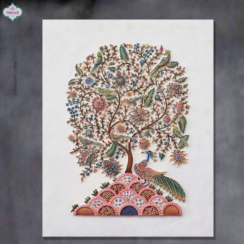 27.5" x 22" Inch Tree of Life Motif Hand-painted Relief Panels