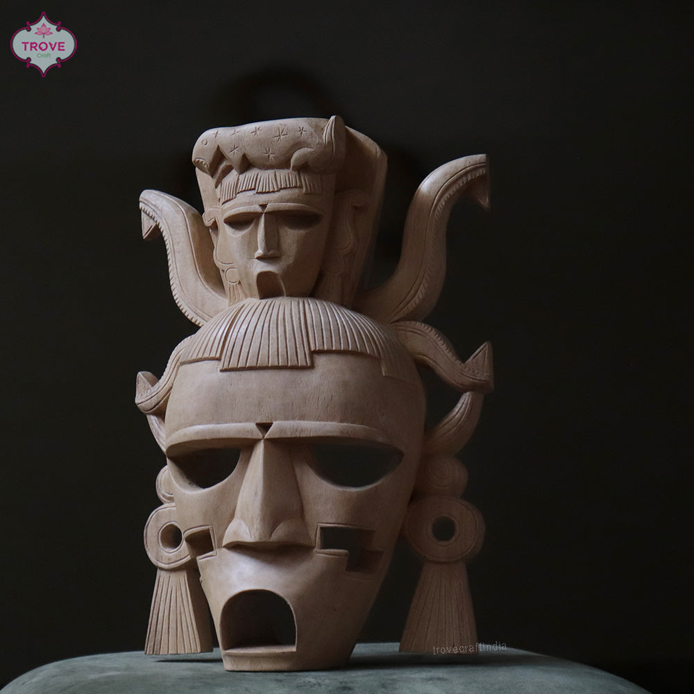 16" Hand Carved Wooden - Two Faced Tribal Wall Decor Masks