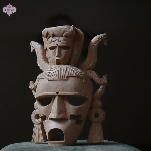 16" Hand Carved Wooden - Two Faced Tribal Wall Decor Masks