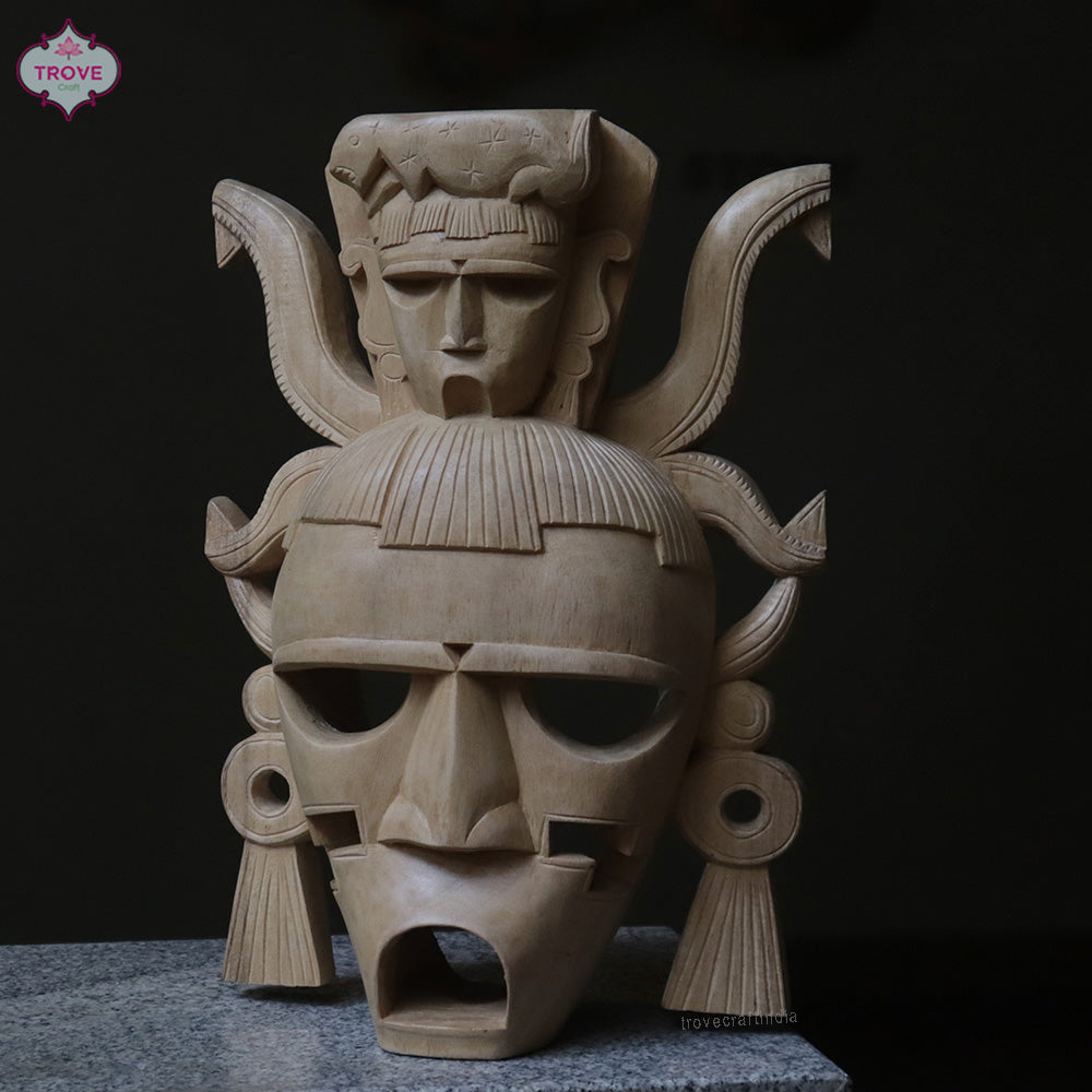 16" Hand Carved Wooden - Two Faced Tribal Wall Decor Masks