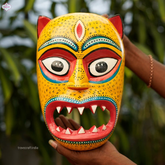 12" x 8" Hand-painted Tribal Gomira Tiger Mask