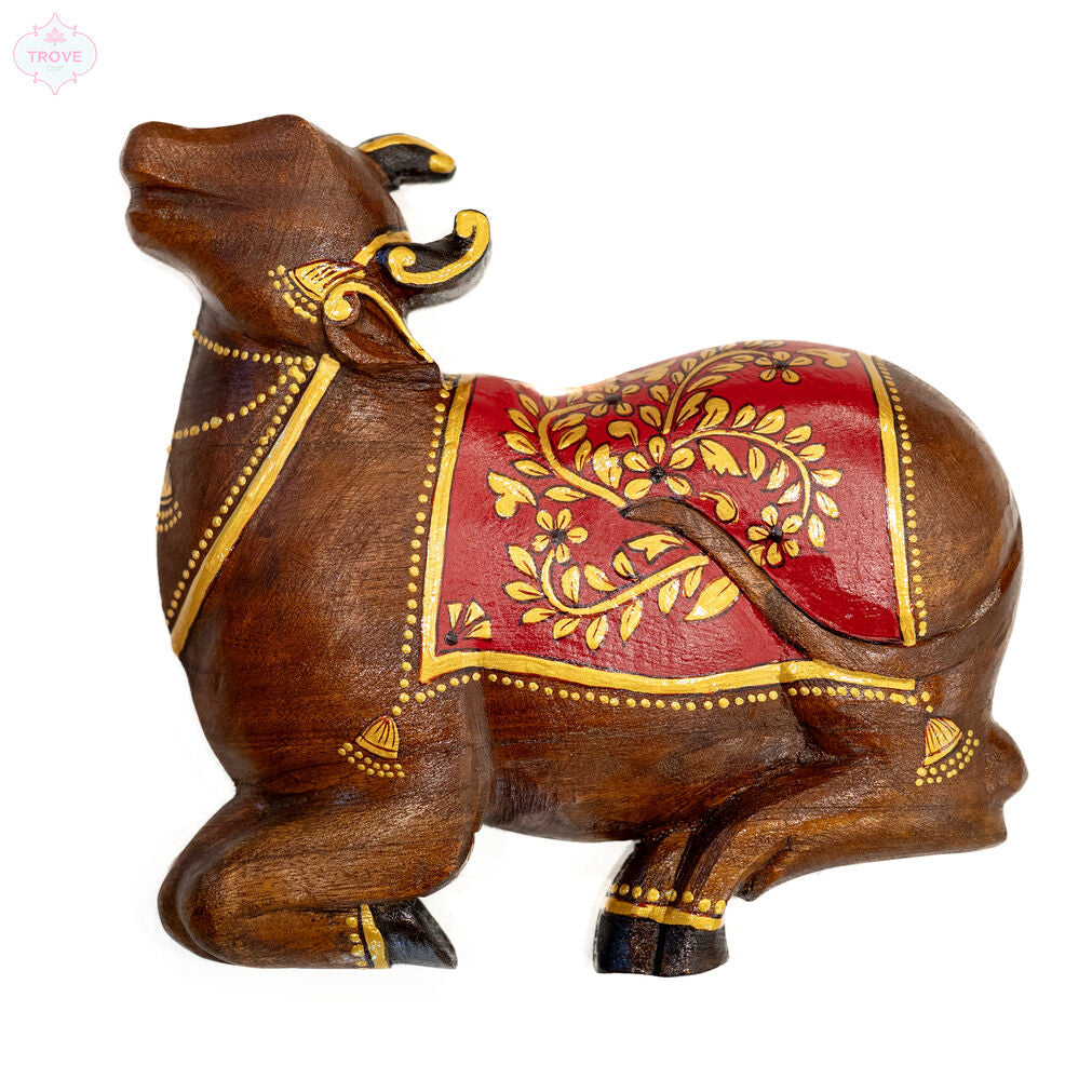 Carved Wooden Wall Pichwai Cow