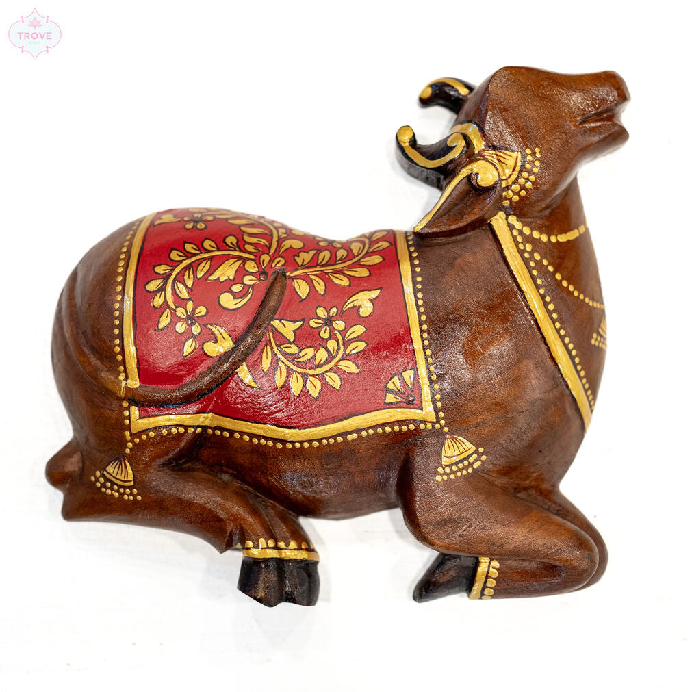 Carved Wooden Wall Pichwai Cow