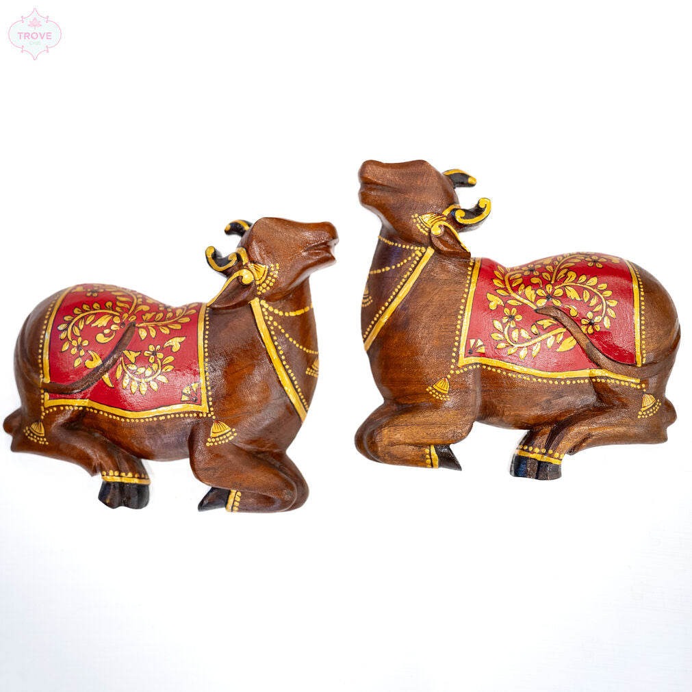 Carved Wooden Wall Pichwai Cow
